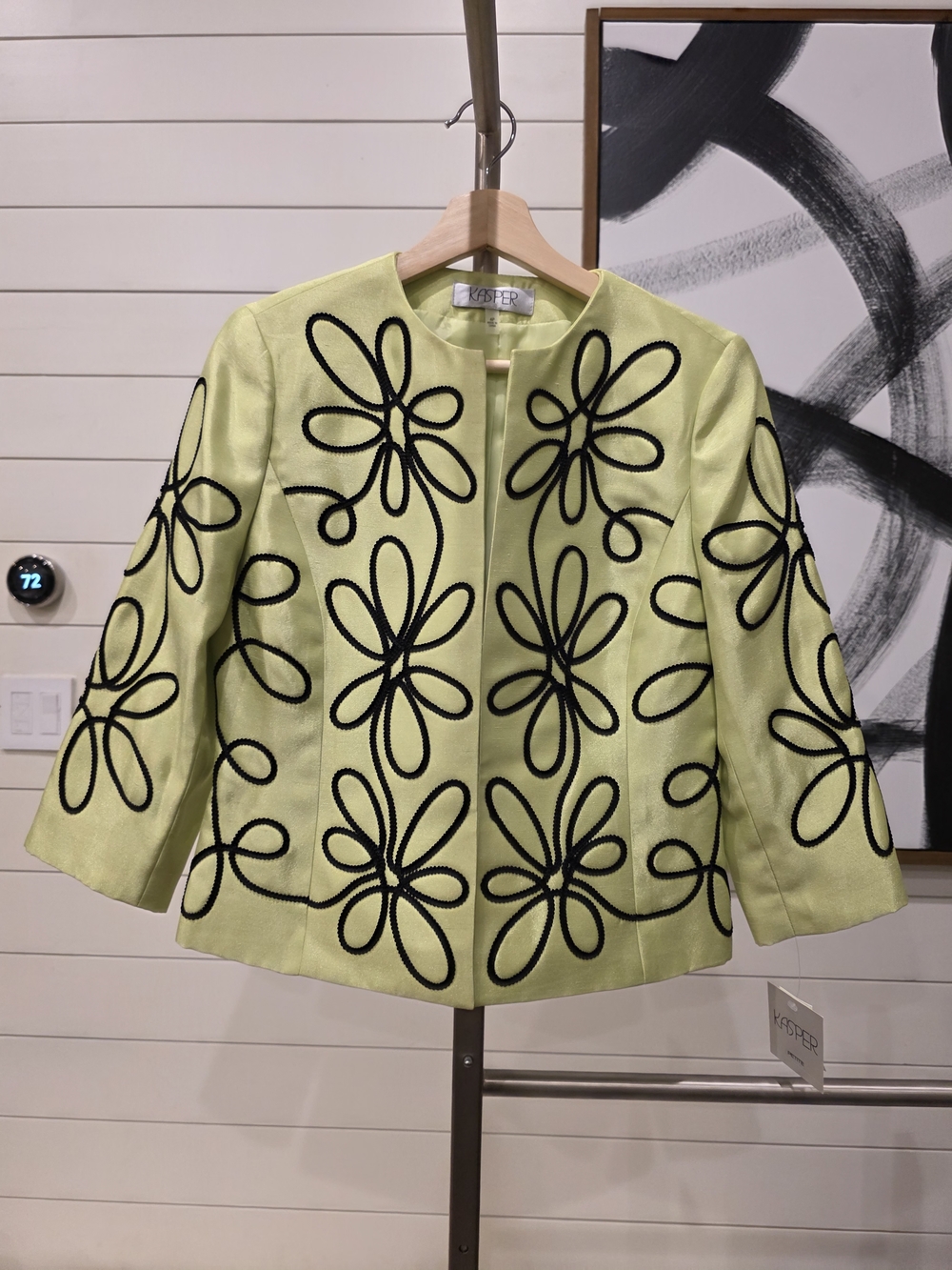 Kasper Lime Green Jacket with Black Floral Appliqué